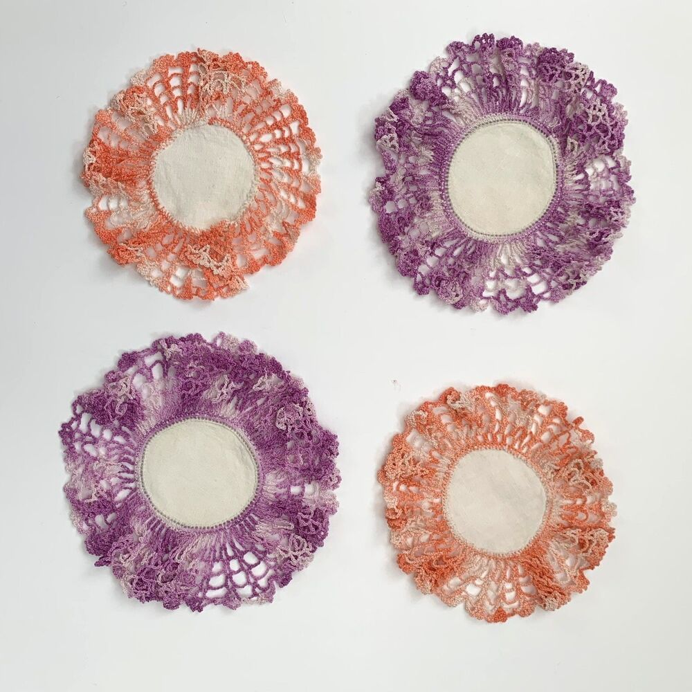 Vintage Cottagecore Linen Doily Crochet Ruffled Lace Farmhouse Country Shabby